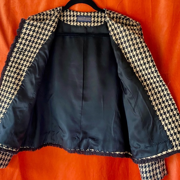 1990s 2 piece Wool Houndstooth Tweed Fully Lined Dress Suit Jacket Skirt perfect - Picture 9 of 10